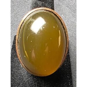 Vintage Copper Tone Ring Large Amber Tone Cabochon Mod Statement Size 7